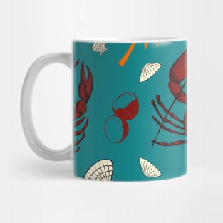 Lobsters, Crabs and Sea Shells Pattern, Relaxing Beachlife Mug